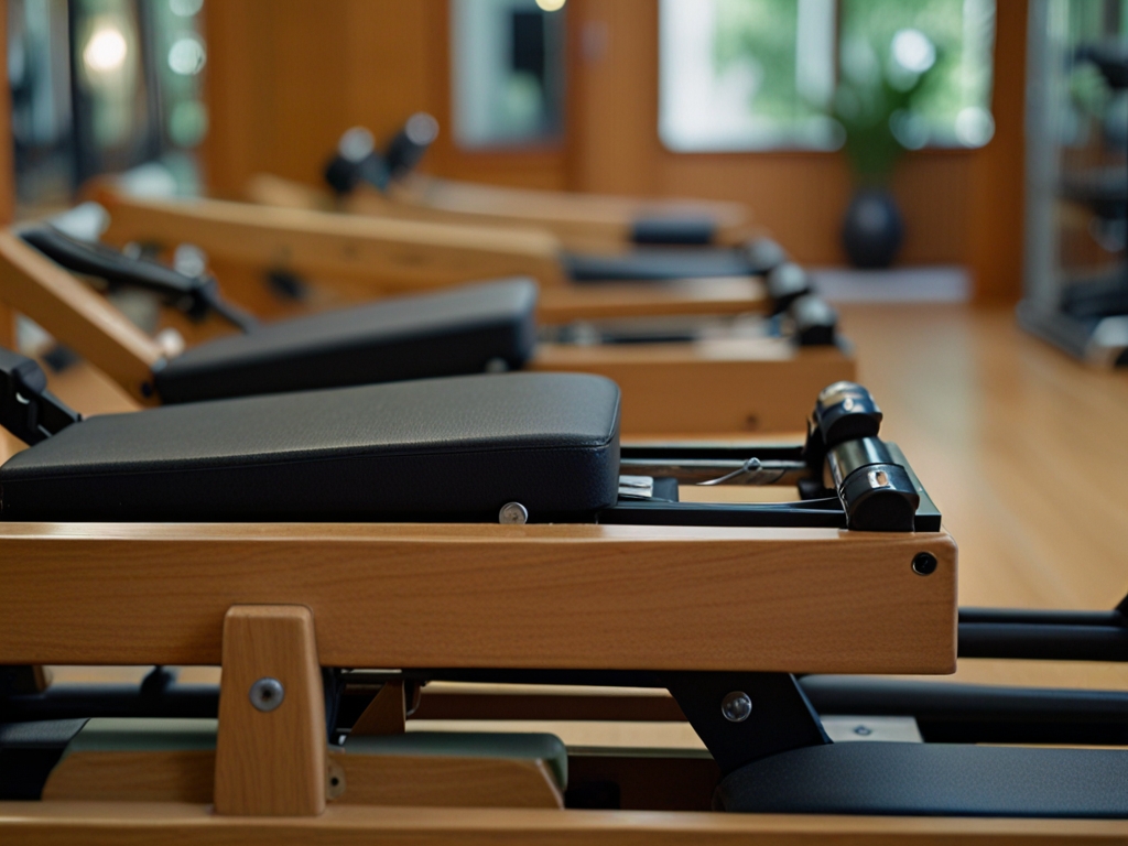 Närbild på en Pilates Reformer maskin